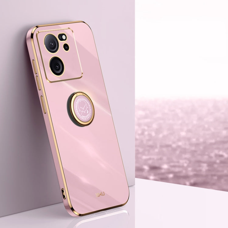 For Xiaomi Redmi K60 Ultra / Mi 13T XINLI Straight Edge 6D Electroplate TPU Phone Case with Ring Holder(Cherry Purple)