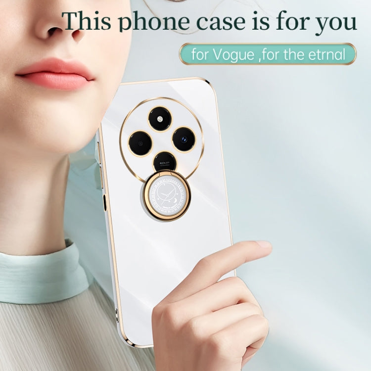 For Redmi 14C 4G XINLI Straight Edge 6D Electroplate TPU Phone Case with Ring Holder(Hawthorn Red)