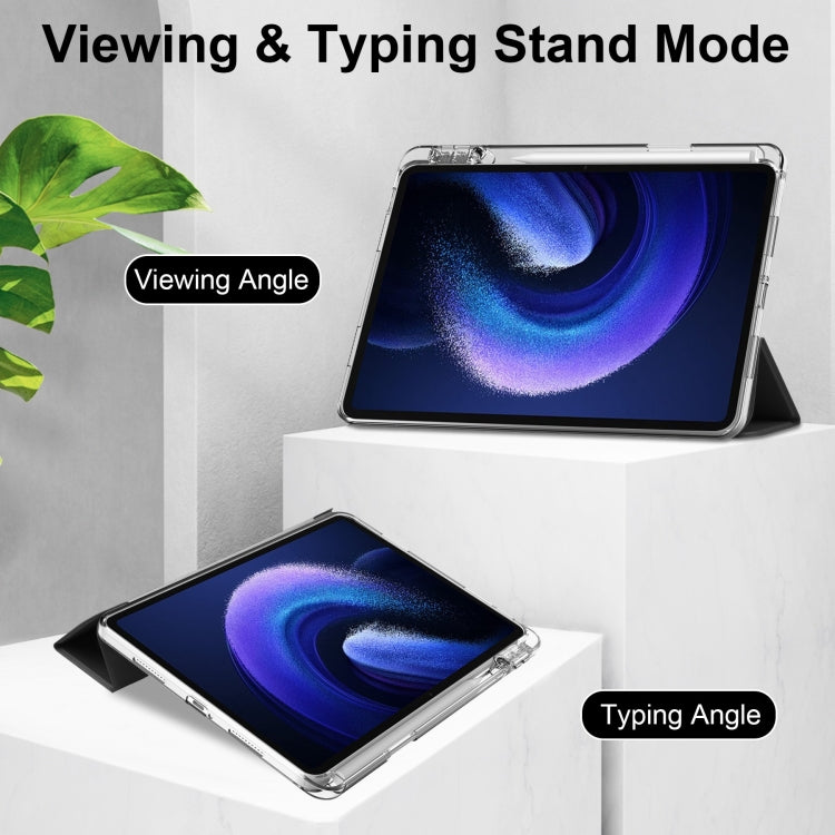 3-fold Clear TPU Smart Leather Tablet Case, For Xiaomi Pad 6 / 6 Pro
