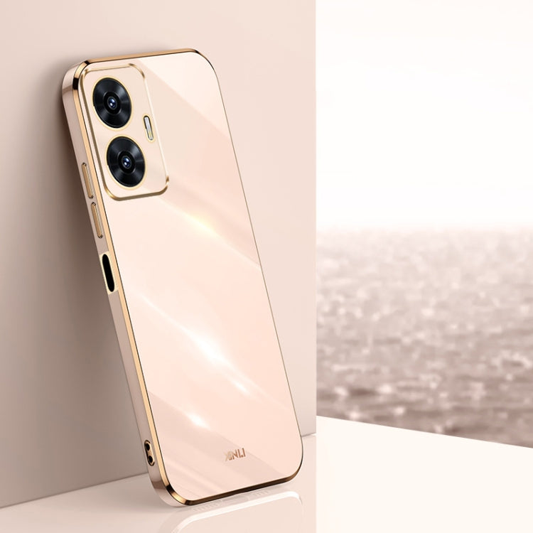 For Realme C55 XINLI Straight 6D Plating Gold Edge TPU Phone Case(Pink)