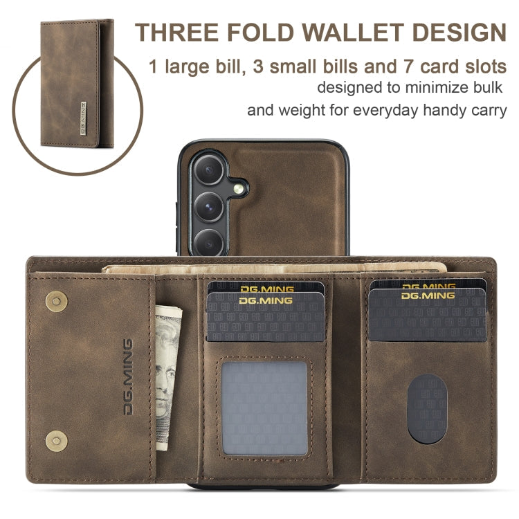 For Samsung Galaxy S24 5G DG.MING M1 Series 3-Fold Multi Card Wallet + Magnetic Phone Case(Coffee)