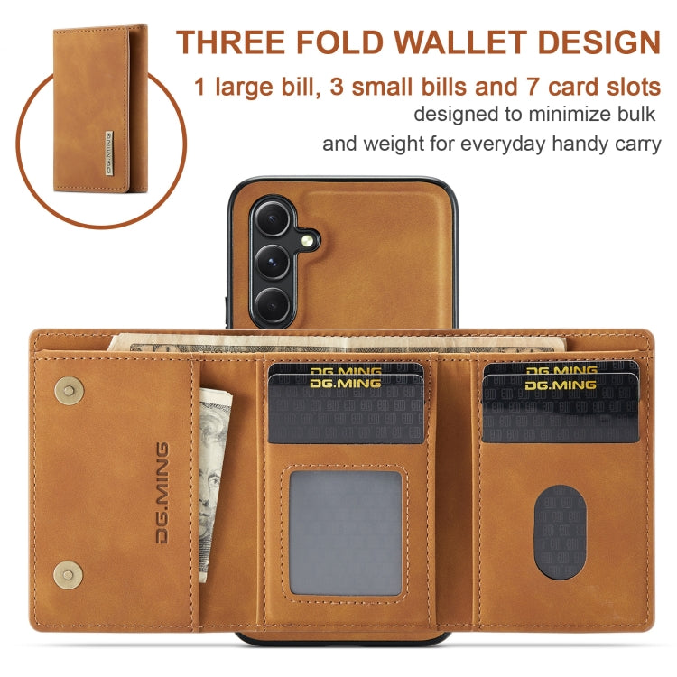 For Samsung Galaxy A35 5G DG.MING M1 Series 3-Fold Multi Card Wallet + Magnetic Phone Case(Brown)