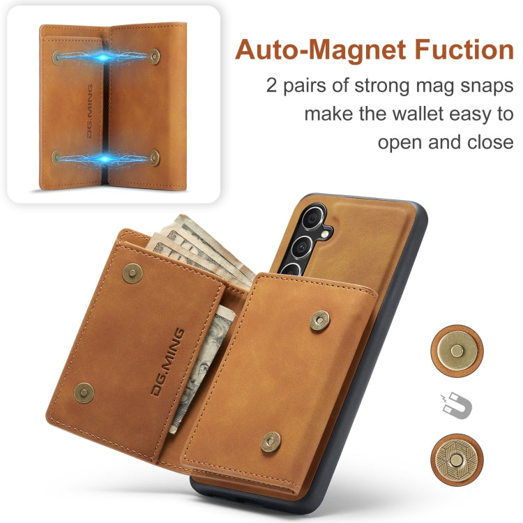 For Samsung Galaxy A35 5G DG.MING M1 Series 3-Fold Multi Card Wallet + Magnetic Phone Case(Brown)