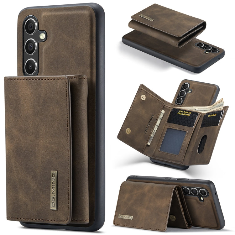 For Samsung Galaxy A35 5G DG.MING M1 Series 3-Fold Multi Card Wallet + Magnetic Phone Case(Coffee)