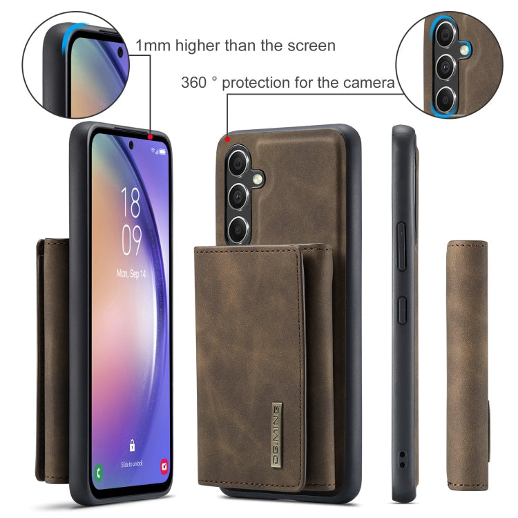 For Samsung Galaxy A35 5G DG.MING M1 Series 3-Fold Multi Card Wallet + Magnetic Phone Case(Coffee)