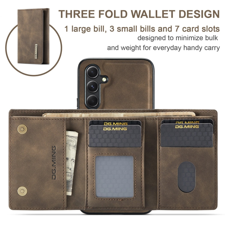 For Samsung Galaxy A35 5G DG.MING M1 Series 3-Fold Multi Card Wallet + Magnetic Phone Case(Coffee)