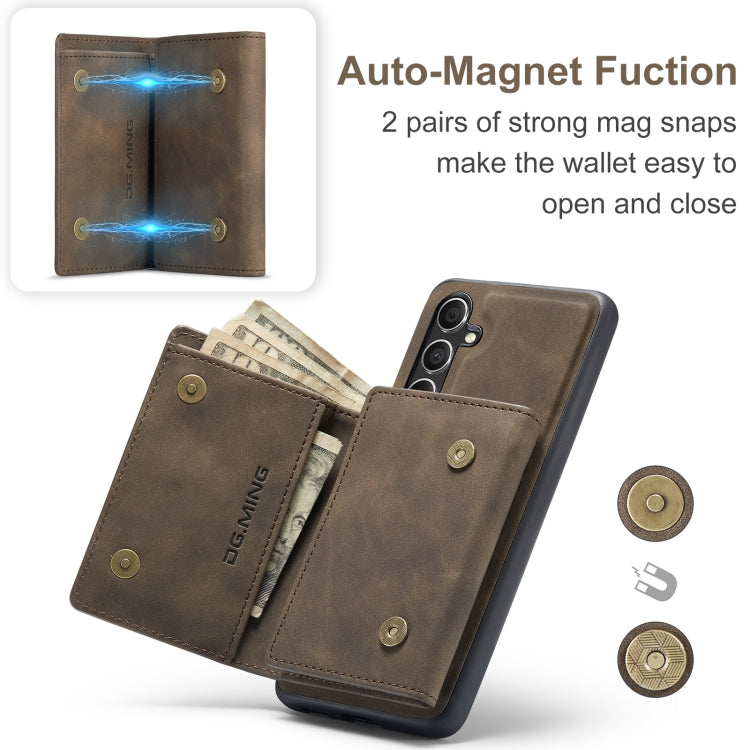 For Samsung Galaxy A35 5G DG.MING M1 Series 3-Fold Multi Card Wallet + Magnetic Phone Case(Coffee)