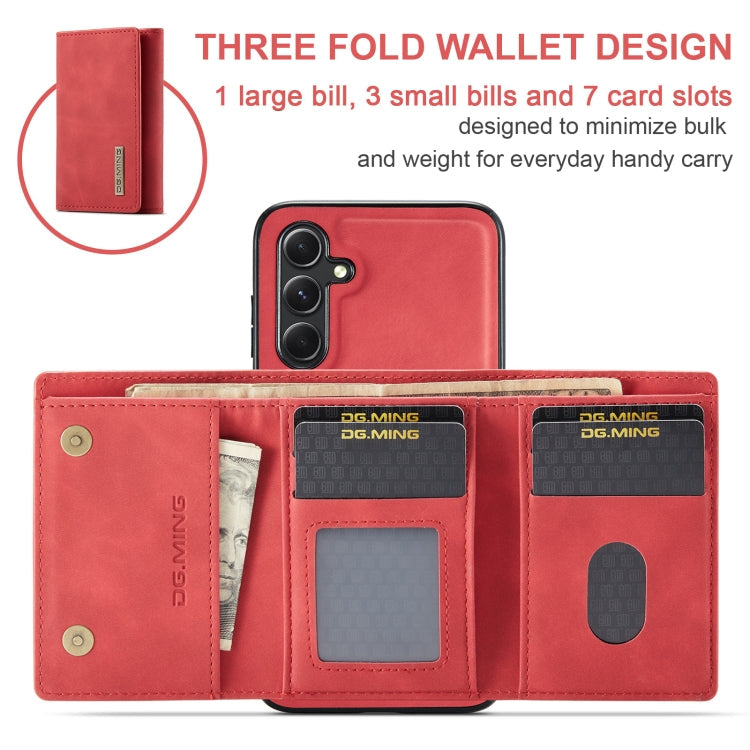 For Samsung Galaxy A55 5G DG.MING M1 Series 3-Fold Multi Card Wallet + Magnetic Phone Case(Red)