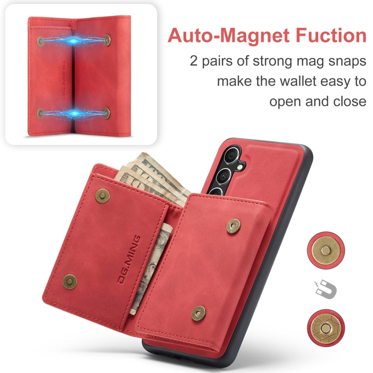 For Samsung Galaxy A55 5G DG.MING M1 Series 3-Fold Multi Card Wallet + Magnetic Phone Case(Red)