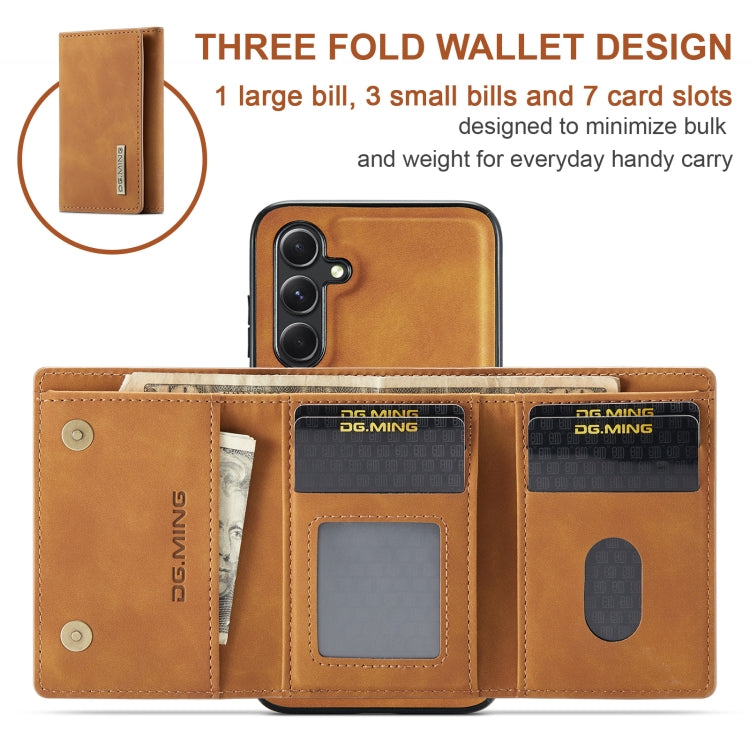 For Samsung Galaxy A55 5G DG.MING M1 Series 3-Fold Multi Card Wallet + Magnetic Phone Case(Brown)