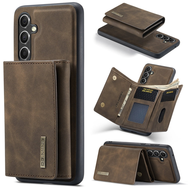 For Samsung Galaxy A55 5G DG.MING M1 Series 3-Fold Multi Card Wallet + Magnetic Phone Case(Coffee)