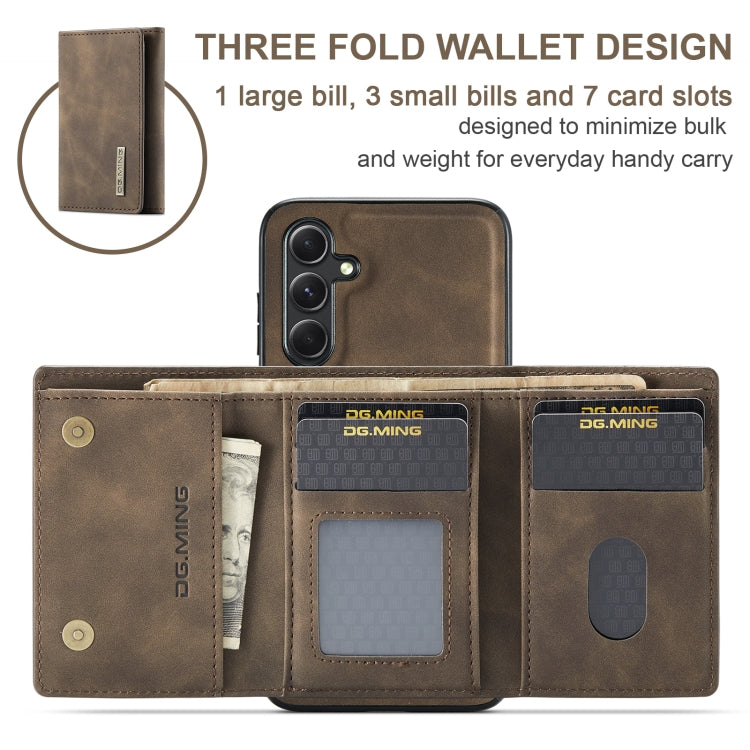 For Samsung Galaxy A55 5G DG.MING M1 Series 3-Fold Multi Card Wallet + Magnetic Phone Case(Coffee)
