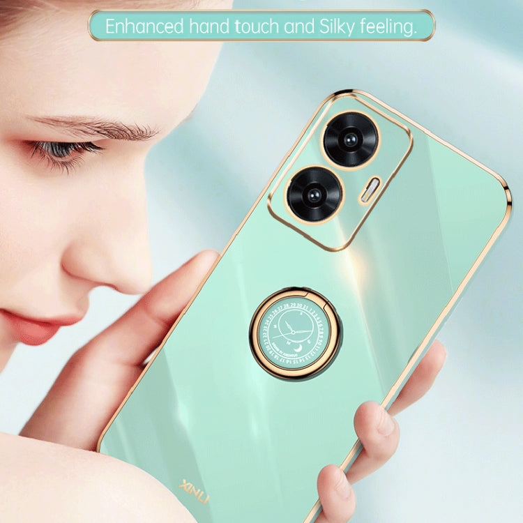 For Realme C55 XINLI Straight Edge 6D Electroplate TPU Phone Case with Ring Holder(Mint Green)