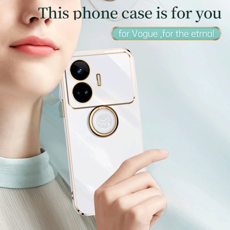 For Realme GT Neo5 SE XINLI Straight Edge 6D Electroplate TPU Phone Case with Ring Holder(Celestial Blue)