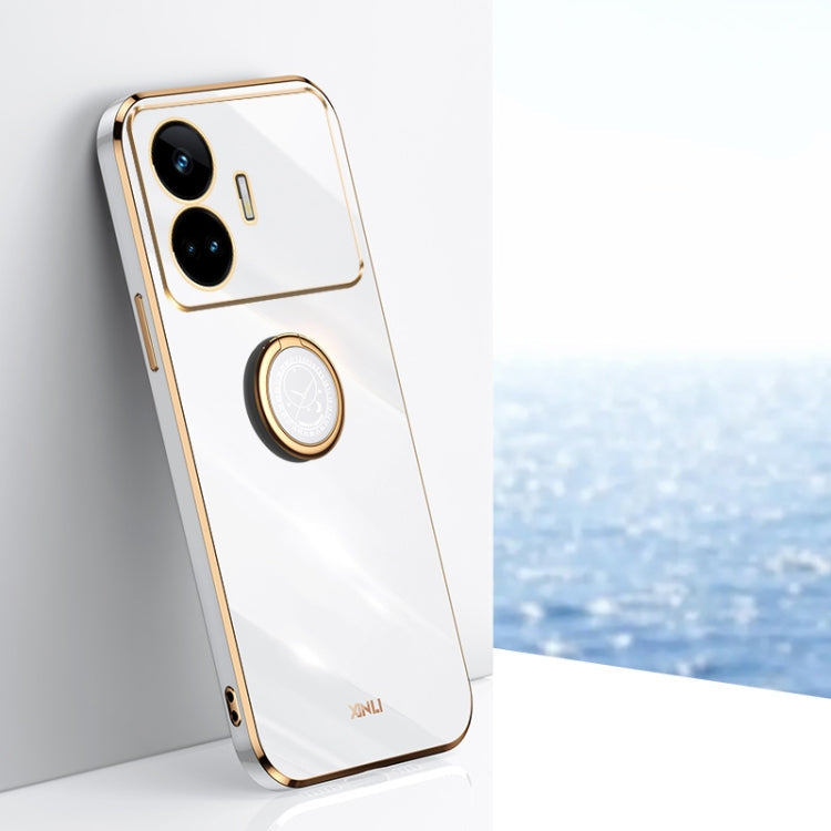 For Realme GT Neo5 SE XINLI Straight Edge 6D Electroplate TPU Phone Case with Ring Holder(White)