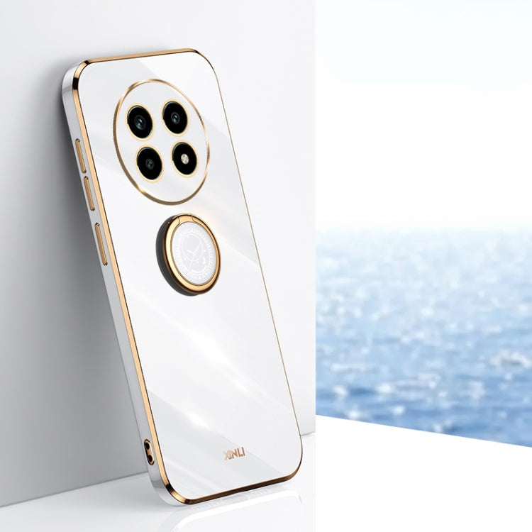 For Realme 13 Pro Global XINLI Straight Edge 6D Electroplate TPU Phone Case with Ring Holder(White)