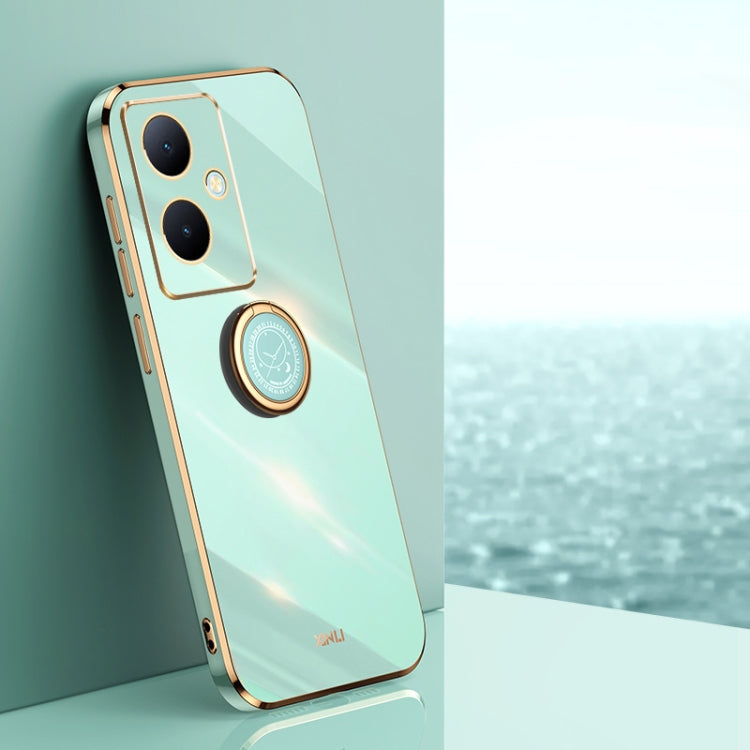 For vivo Y78+ XINLI Straight Edge 6D Electroplate TPU Phone Case with Ring Holder(Mint Green)