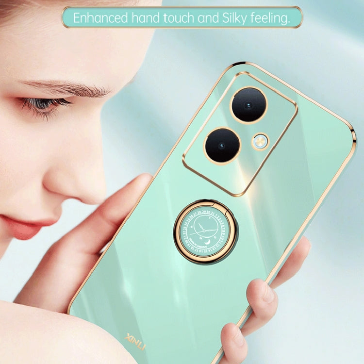 For vivo Y78+ XINLI Straight Edge 6D Electroplate TPU Phone Case with Ring Holder(Mint Green)