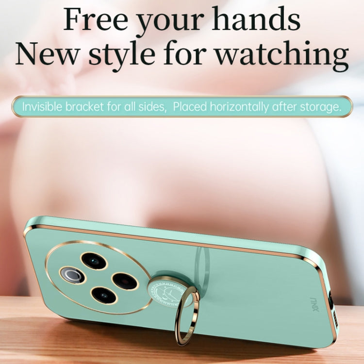For vivo Y300 Pro XINLI Straight Edge 6D Electroplate TPU Phone Case with Ring Holder(Mint Green)