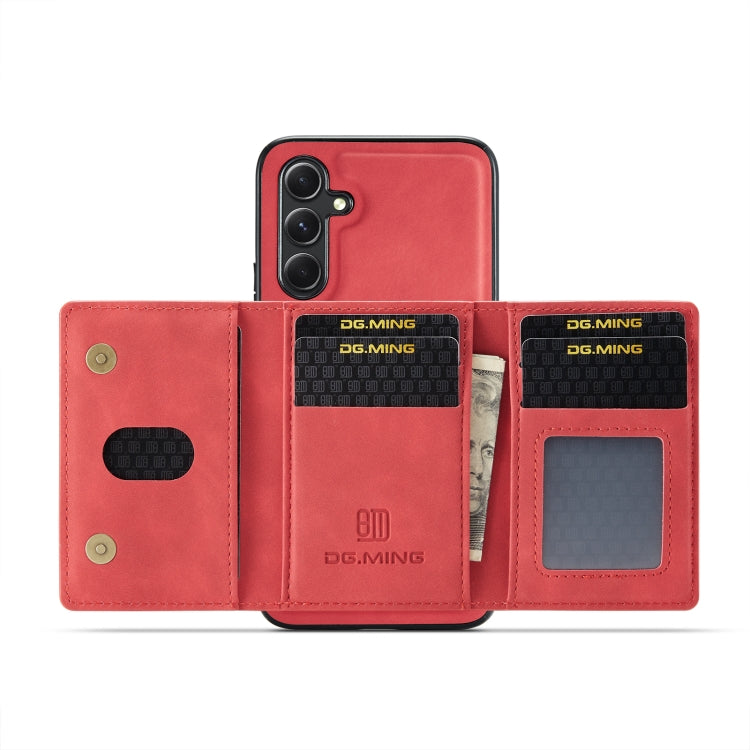 For Samsung Galaxy A34 5G DG.MING M2 Series 3-Fold Multi Card Bag + Magnetic Phone Case(Red)