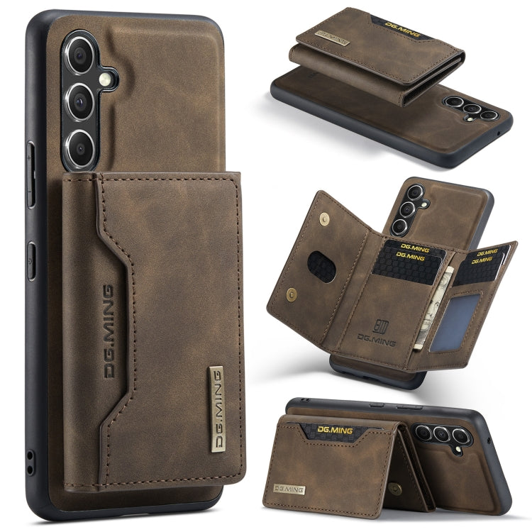 For Samsung Galaxy A35 5G DG.MING M2 Series 3-Fold Multi Card Bag + Magnetic Phone Case(Coffee)