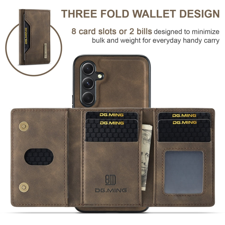 For Samsung Galaxy A35 5G DG.MING M2 Series 3-Fold Multi Card Bag + Magnetic Phone Case(Coffee)