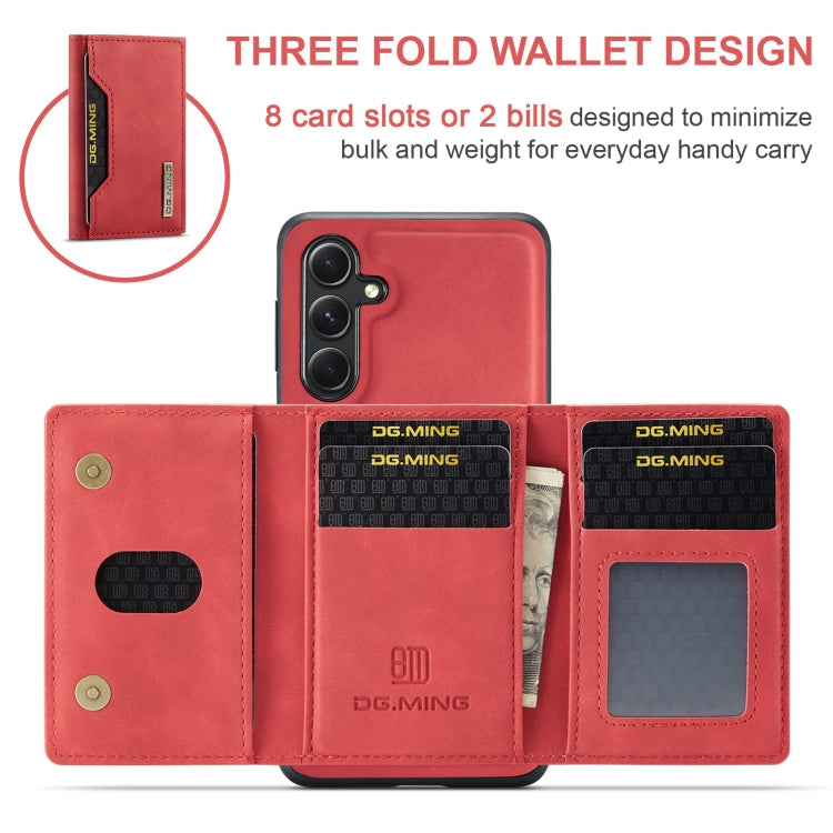 For Samsung Galaxy A55 5G DG.MING M2 Series 3-Fold Multi Card Bag + Magnetic Phone Case(Red)