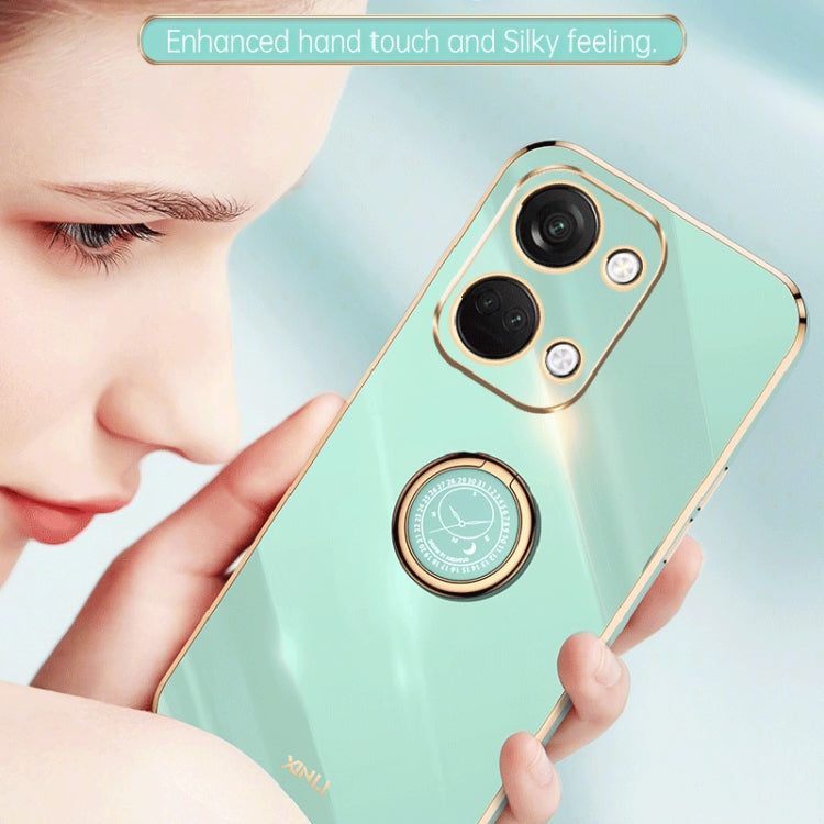 For OnePlus Ace 2V XINLI Straight Edge 6D Electroplate TPU Phone Case with Ring Holder(Hawthorn Red)