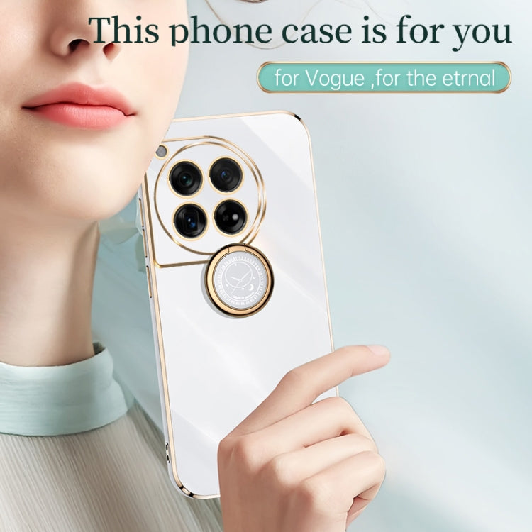 For OnePlus 12 XINLI Straight Edge 6D Electroplate TPU Phone Case with Ring Holder(Pink)