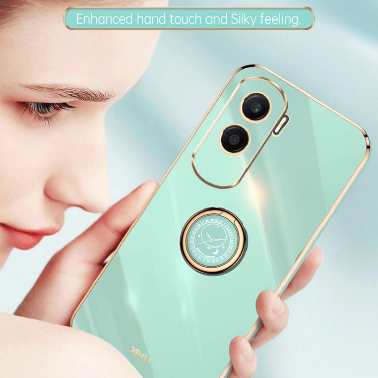 For Honor X50i 5G XINLI Straight Edge 6D Electroplate TPU Phone Case with Ring Holder(Hawthorn Red)
