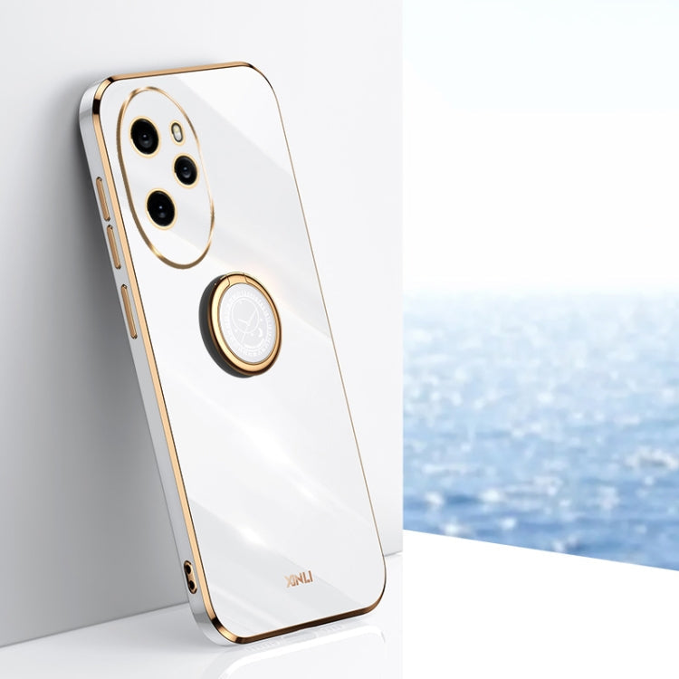 For Honor 100 Pro XINLI Straight Edge 6D Electroplate TPU Phone Case with Ring Holder(White)