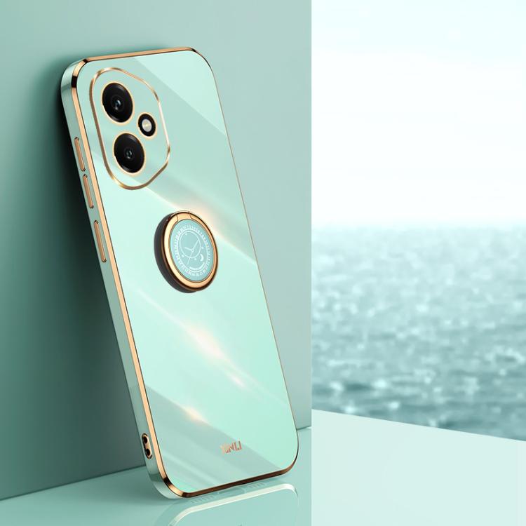 For Honor 400 Global 156.5mm XINLI Straight Edge 6D Electroplate TPU Phone Case with Ring Holder(Mint Green)