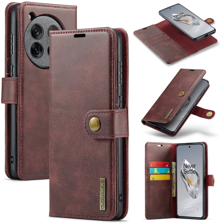 For OnePlus 12 DG.MING Crazy Horse Texture Detachable Magnetic Leather Case(Red)