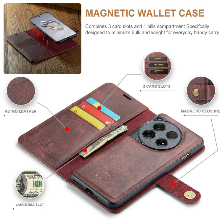 For OnePlus 12 DG.MING Crazy Horse Texture Detachable Magnetic Leather Case(Red)