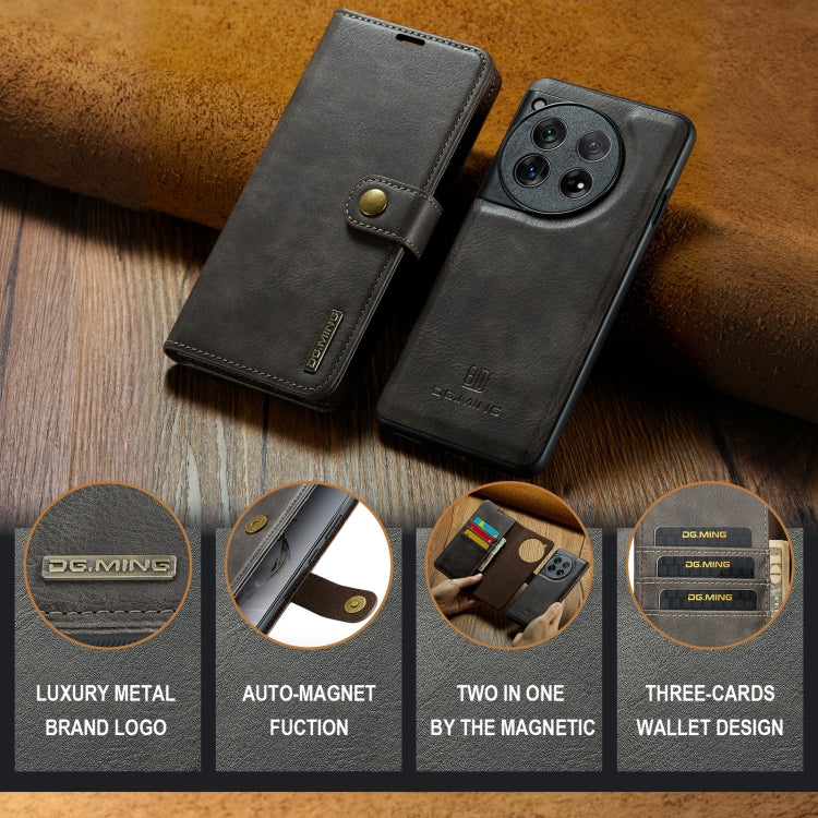 For OnePlus 12 DG.MING Crazy Horse Texture Detachable Magnetic Leather Case(Grey)