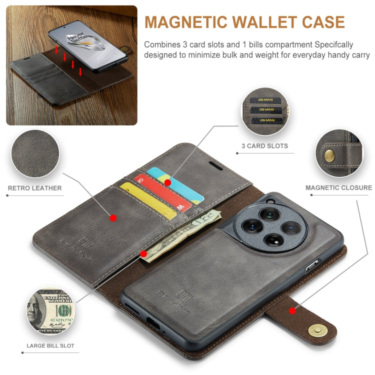 For OnePlus 12 DG.MING Crazy Horse Texture Detachable Magnetic Leather Case(Grey)