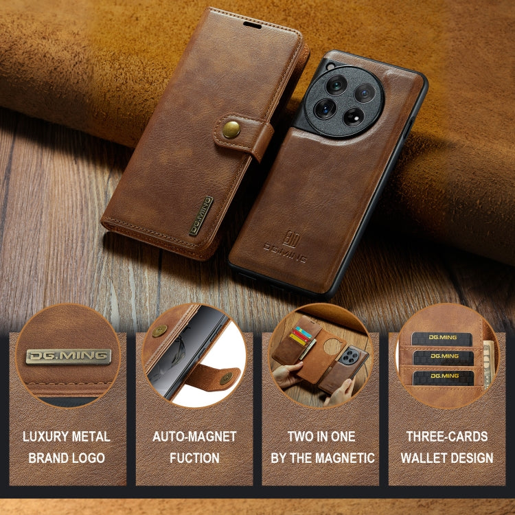 For OnePlus 12 DG.MING Crazy Horse Texture Detachable Magnetic Leather Case(Brown)