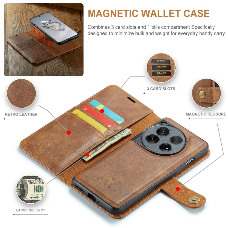For OnePlus 12 DG.MING Crazy Horse Texture Detachable Magnetic Leather Case(Brown)