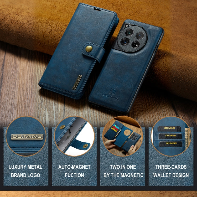 For OnePlus 12 DG.MING Crazy Horse Texture Detachable Magnetic Leather Case(Blue)