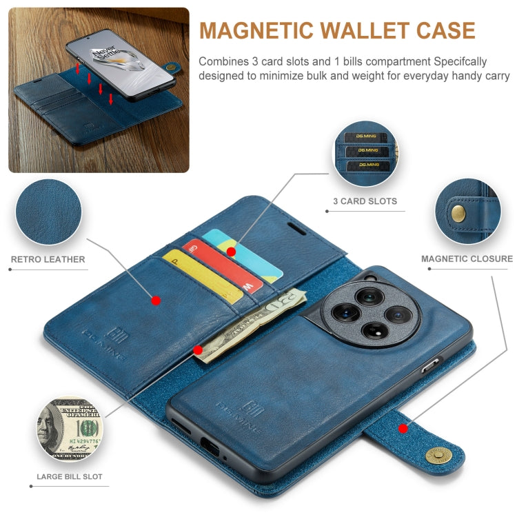 For OnePlus 12 DG.MING Crazy Horse Texture Detachable Magnetic Leather Case(Blue)