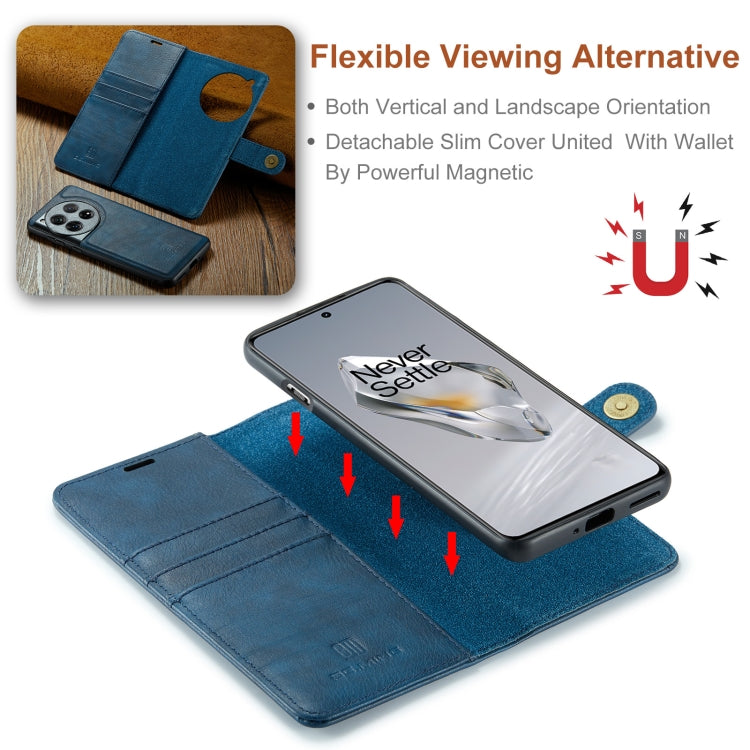 For OnePlus 12 DG.MING Crazy Horse Texture Detachable Magnetic Leather Case(Blue)