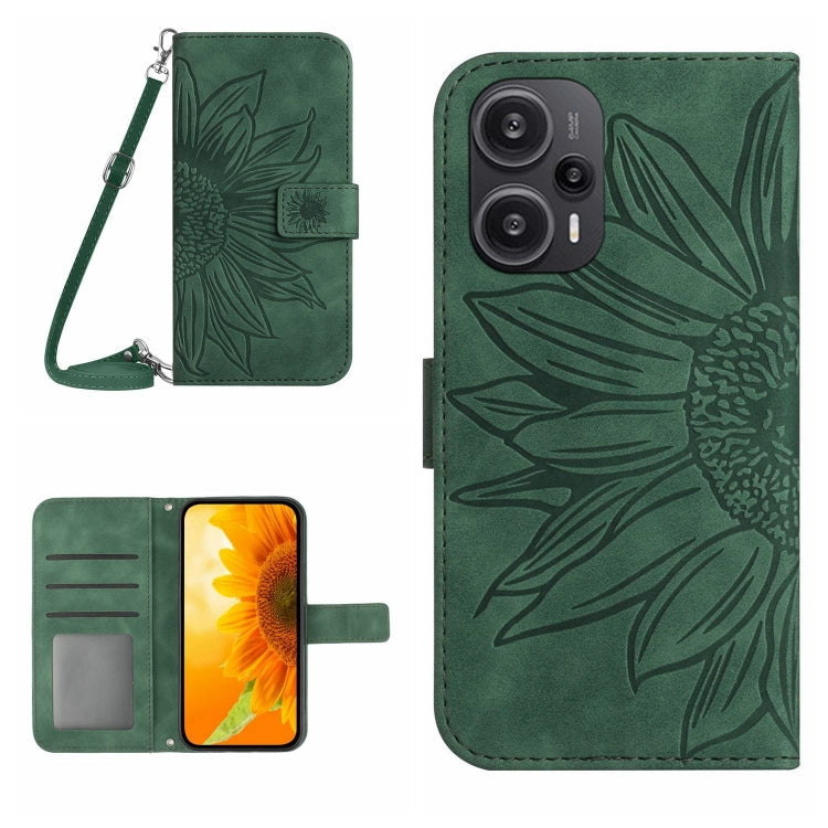 Skin Feel Sun Flower Embossed Flip Leather Phone Case with Lanyard, For Xiaomi Redmi 12 4G Global, For Xiaomi Poco F5