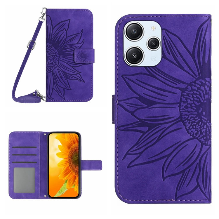 Skin Feel Sun Flower Embossed Flip Leather Phone Case with Lanyard, For Xiaomi Redmi 12 4G Global, For Xiaomi Poco F5
