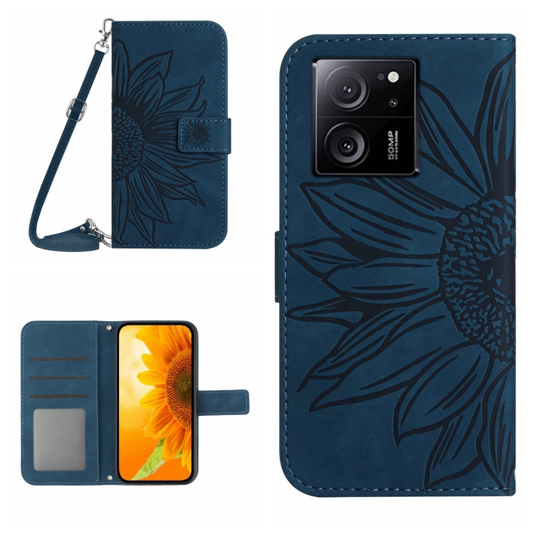 Skin Feel Sun Flower Embossed Flip Leather Phone Case with Lanyard, For Xiaomi Redmi 12 5G, For Xiaomi 13T / 13T Pro