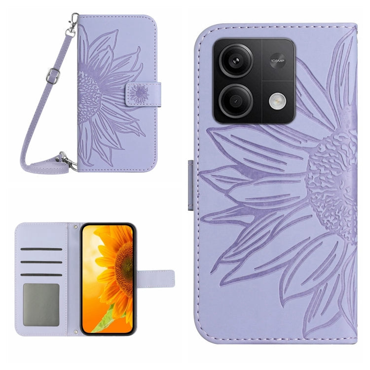 Skin Feel Sun Flower Embossed Flip Leather Phone Case with Lanyard, For Xiaomi Redmi Note 13 4G Global, For Xiaomi Redmi 13C 5G