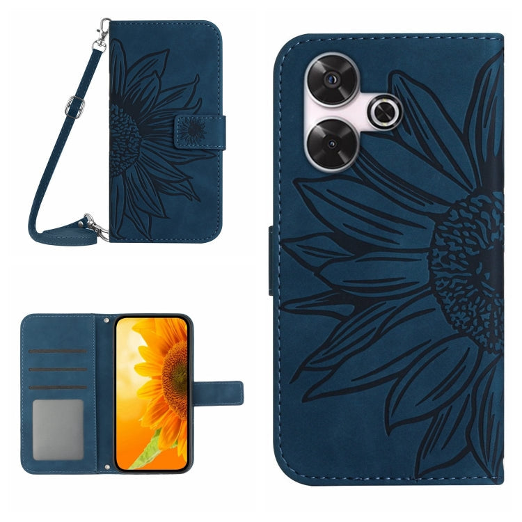 Skin Feel Sun Flower Embossed Flip Leather Phone Case with Lanyard, For Xiaomi Redmi 13 4G Global / 5G Global, For Xiaomi Redmi A3