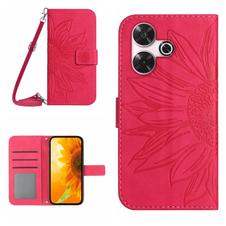 Skin Feel Sun Flower Embossed Flip Leather Phone Case with Lanyard, For Xiaomi Redmi 13 4G Global / 5G Global, For Xiaomi Redmi A3