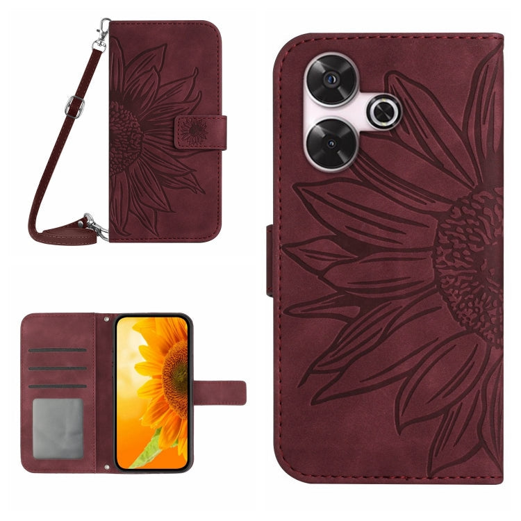 Skin Feel Sun Flower Embossed Flip Leather Phone Case with Lanyard, For Xiaomi Redmi 13 4G Global / 5G Global, For Xiaomi Redmi A3