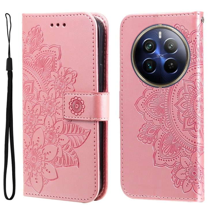 Seven-petal Flowers Embossing Leather Phone Case, For Realme 12 5G, For Realme 12+, For Realme 12 Pro+, For Realme C67 4G Global