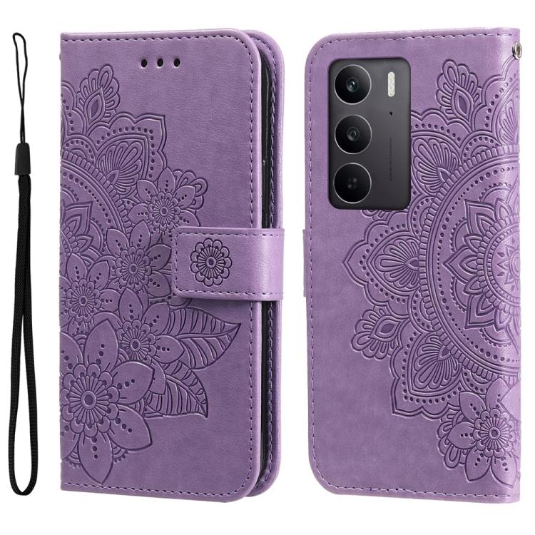 Seven-petal Flowers Embossing Leather Phone Case, For Realme 15T 5G, For Realme Narzo 80 Lite 4G / C71 India, For Realme 15 5G / Realme 15 Pro 5G, For Realme C71 4G / C75 4G / 5G / 14x